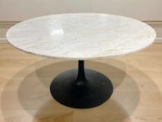 A Scandinavian marble circular dining table on painted metal support,