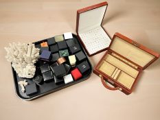 A coral specimen and a group of modern jewellery boxes