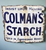 An enameled metal advertising sign 'Insist upon having Colman's Starch, sold in cardboard boxes',