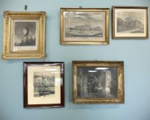 A 19th century monochrome print depicting a military soldier, in ornate frame, 25 cm x 31.