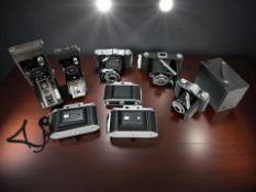 A collection of vintage film cameras to include Rosstar Epsilon, Ensign box camera, Kodak No.