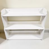 A white painted open bookcase, width 93 cm.