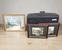 * Thomas (20th Century) : View of a village in winter with church tower, oil on canvas,