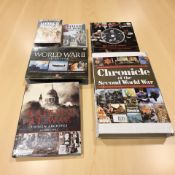 A group of DVDs, boxsets and books relating to the Second World War.