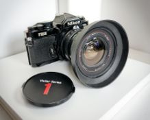 A Nikon FM2 35mm film camera with Vivitar Series 1 19-35mm 1:3.5 - 4.5 multi coated lens.