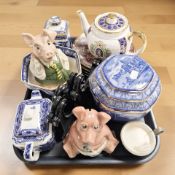 A group of Ringtons china including two caddies, two teapots, hexagonal bowl,