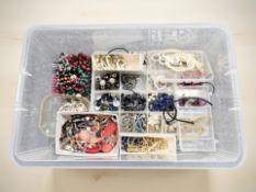 A collection of costume jewellery including various bead necklaces, simulated pearls,