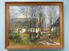 E Landberg : Chickens on a rural path, oil on canvas, 47 cm x 37 cm.