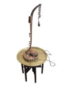 An Islamic bobbin turned brass topped occasional table,
