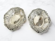 A pair of pierced silver bonbon dishes, Birmingham 1900, width 15.
