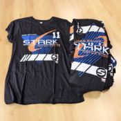 A group of Stark Industries motor racing t shirts.