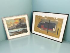 Danish School : Boat on a lake, watercolour, 38 cm x 36 cm,