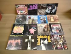 A collection of Black Sabbath vinyl LP records comprising Reflection, Master of Reality,
