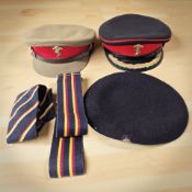 A collection of Royal Mechanical Engineers items including two military caps, a beret,