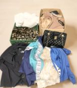 A group of synthetic fur coats, other clothing, lady's handbags, etc.