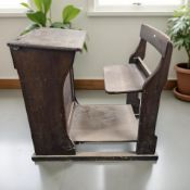 A 19th century oak school desk, 102 cm x 63 cm x 102 cm.