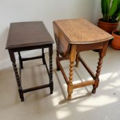 Two Edwardian oak barley twist occasional tables.
