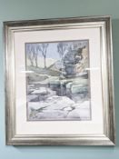 Denis Swinney (Contemporary Northumberland artist) A rocky stream, watercolour, 33 cm x 26 cm.