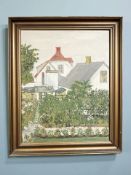Danish School : Garden by a cottage, oil on board, 43 cm x 55 cm.