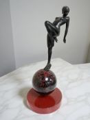 A Japanese bronze and lacquer figure of an Art Deco nude female, height 39.
