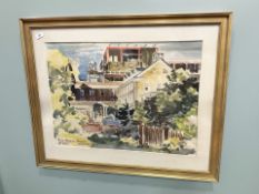 Mary Imogen Bassett : Construction of a hospital building, watercolour, 74 cm x 54 cm.