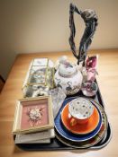 A group of glass paperweights, oriental porcelain ginger jar, china thimbles in display box,