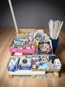 New home wares and hardware, flags, sticker books, screws, kitchen wares, light bulbs, etc.