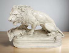 After Antoine-Louis Barye (French, 1795-1875) A plaster figure group of a lion and boar,