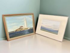 20th Century School : St Mary's Lighthouse, oil on board, 49 cm x 39 cm,