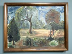 Danish School : Trees on farmland, oil on board, 57 cm x 41 cm.