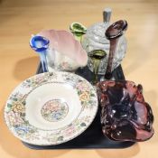 A Maling lustre Peony Rose fruit bowl, a further Maling lustre dish,