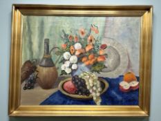 Danish School : Still life with fruit and flowers, oil on canvas, 62 cm x 47 cm.