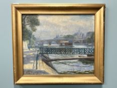 Danish School : Bridges across a river, oil on canvas, 53 cm x 45 cm.