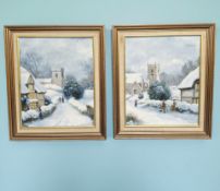 * Thomas (20th Century) : A village in winter, a pair of oils on canvas, each 37 cm x 30 cm.