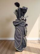 A Howson golf bag containing irons and drivers including Fazer, Superstrong, etc.