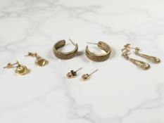 Four pairs of 9ct gold earrings CONDITION REPORT: 3.