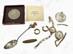 A group of jewellery including two watches (one case hallmarked 375, both with damaged straps),