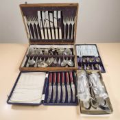 Three canteens of EPNS cutlery and further loose cutlery.