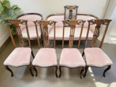 A late Victorian two seater salon settee, width 135 cm,