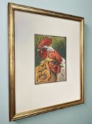 Andrew Haslen (British, born 1951 - ) Two roosters, lino cut and screen print in colours,