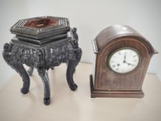 An oriental carved hardwood hexagonal plant stand, height 30 cm,