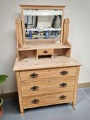 An Art Nouveau satinwood three drawer mirrorback dressing chest, 91 cm x 47 cm x 158 cm.