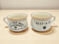 Two novelty Fieldings propaganda pots depicting caricatures of Hitler,