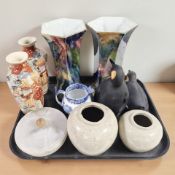 A pair of Hancock's ivoryware lustre vases, a pair of Japanese earthenware vases,