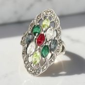 A sterling silver ring set with synthetic stones,