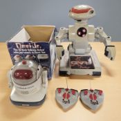 A Tomy Omni Junior hi-tech talking robot, in original box, and a further Rad robot.