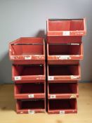 Nine plastic storage drawers, each 73 cm long.