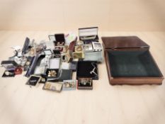 A collection of costume jewellery including various paste necklaces and earrings, wristwatches,