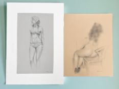P Ryan : Nude study seated in a chair, charcoal, 23 cm x 30 cm,