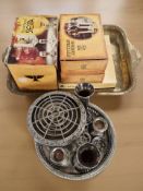 An Indian engraved brass twin handled serving platter,